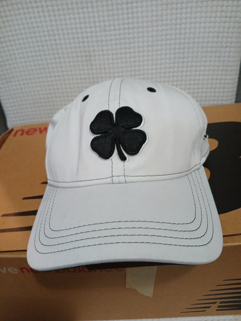 Lucky Brand White Baseball Cap with Black Clover Patch